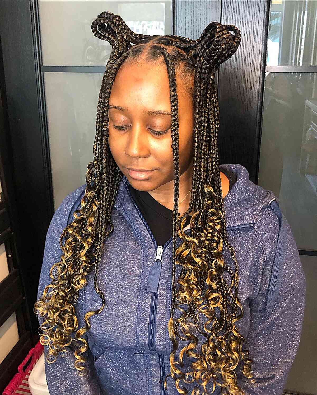 Long braids and curls without knots, medium size in ombre blonde color