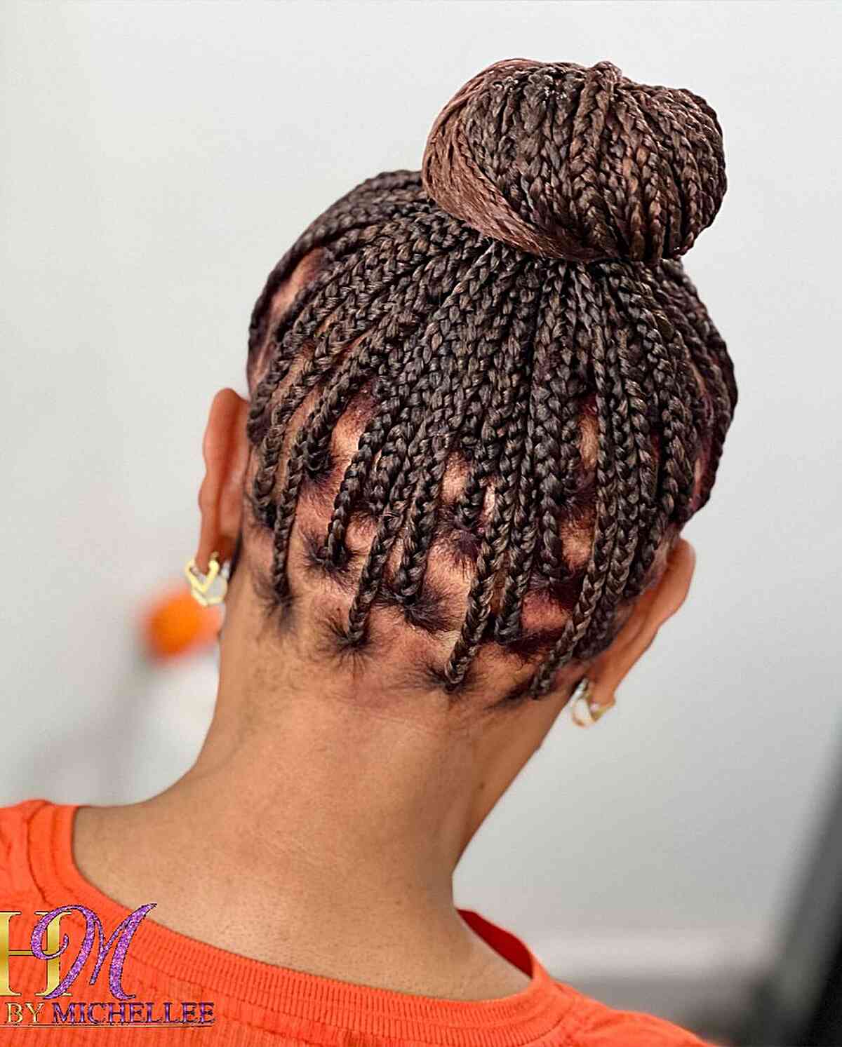 Topknot on medium sized box braids without knots