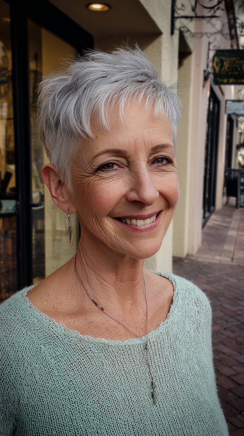 Classic Silver Tapered Pixie with Natural Volume