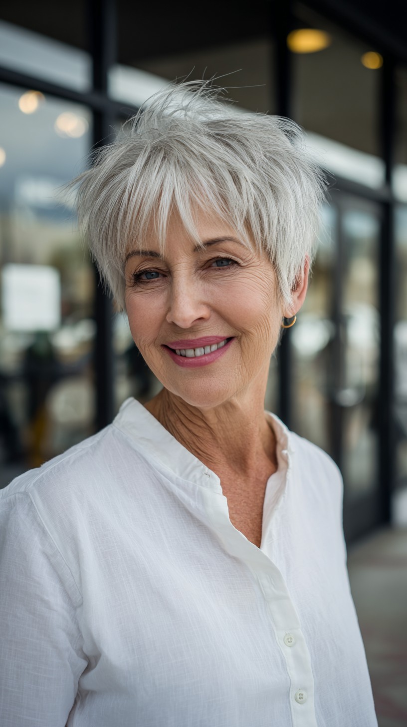 Silver Fox Textured Pixie with Feathered Layers