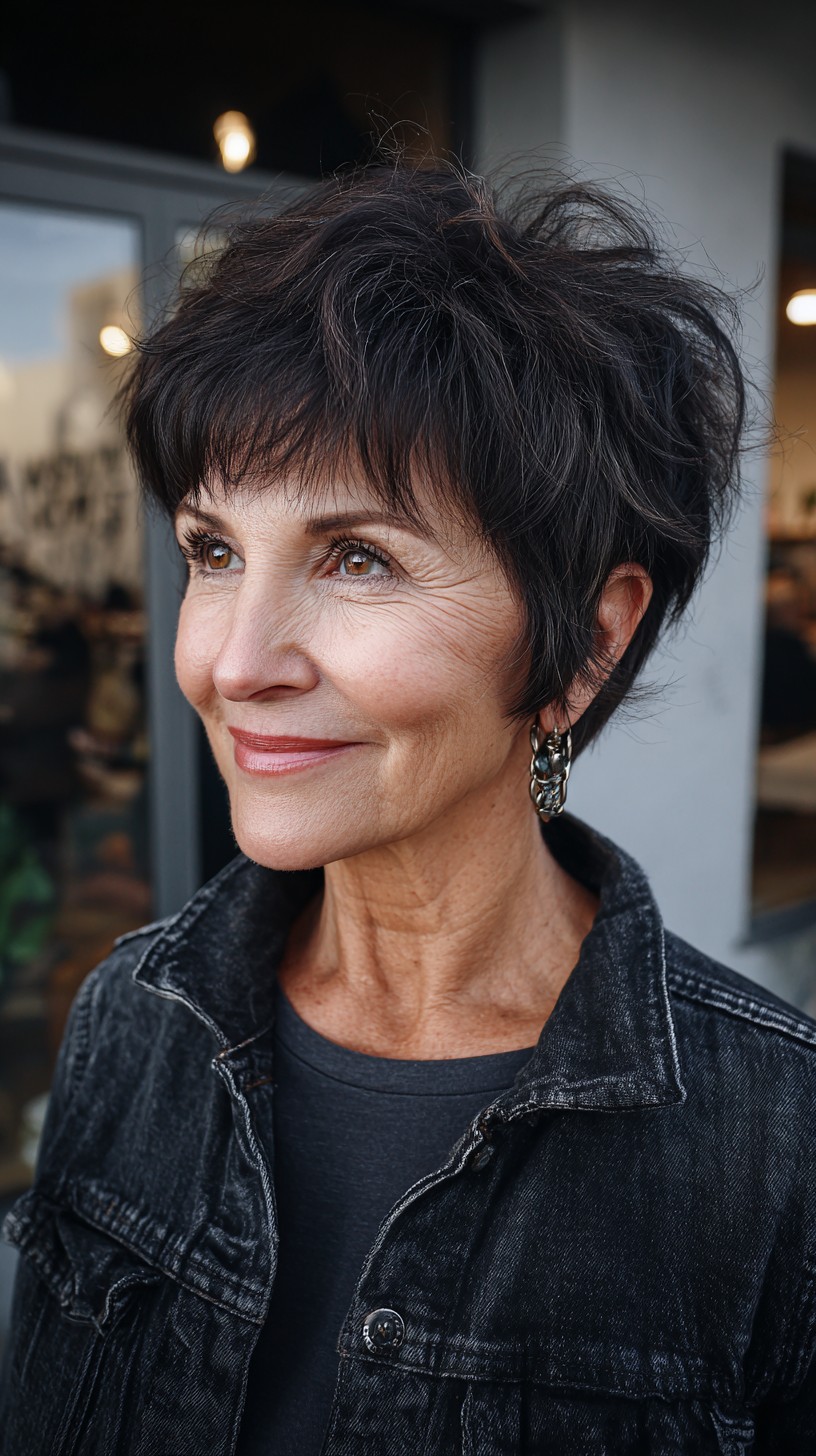 Edgy Black Layered Pixie with Natural Texture