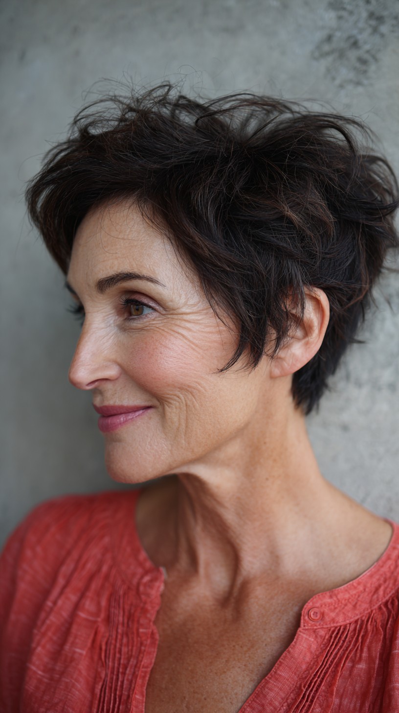 Chic Espresso Tousled Pixie with Natural Waves