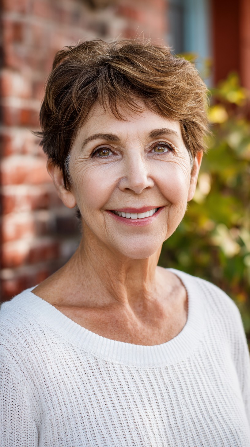 Playful Cinnamon Layered Pixie for Women Over 60