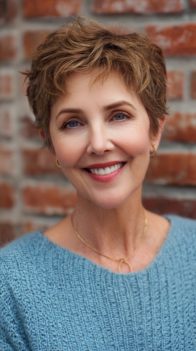 Dynamic Layered Chestnut Pixie for Mature Women