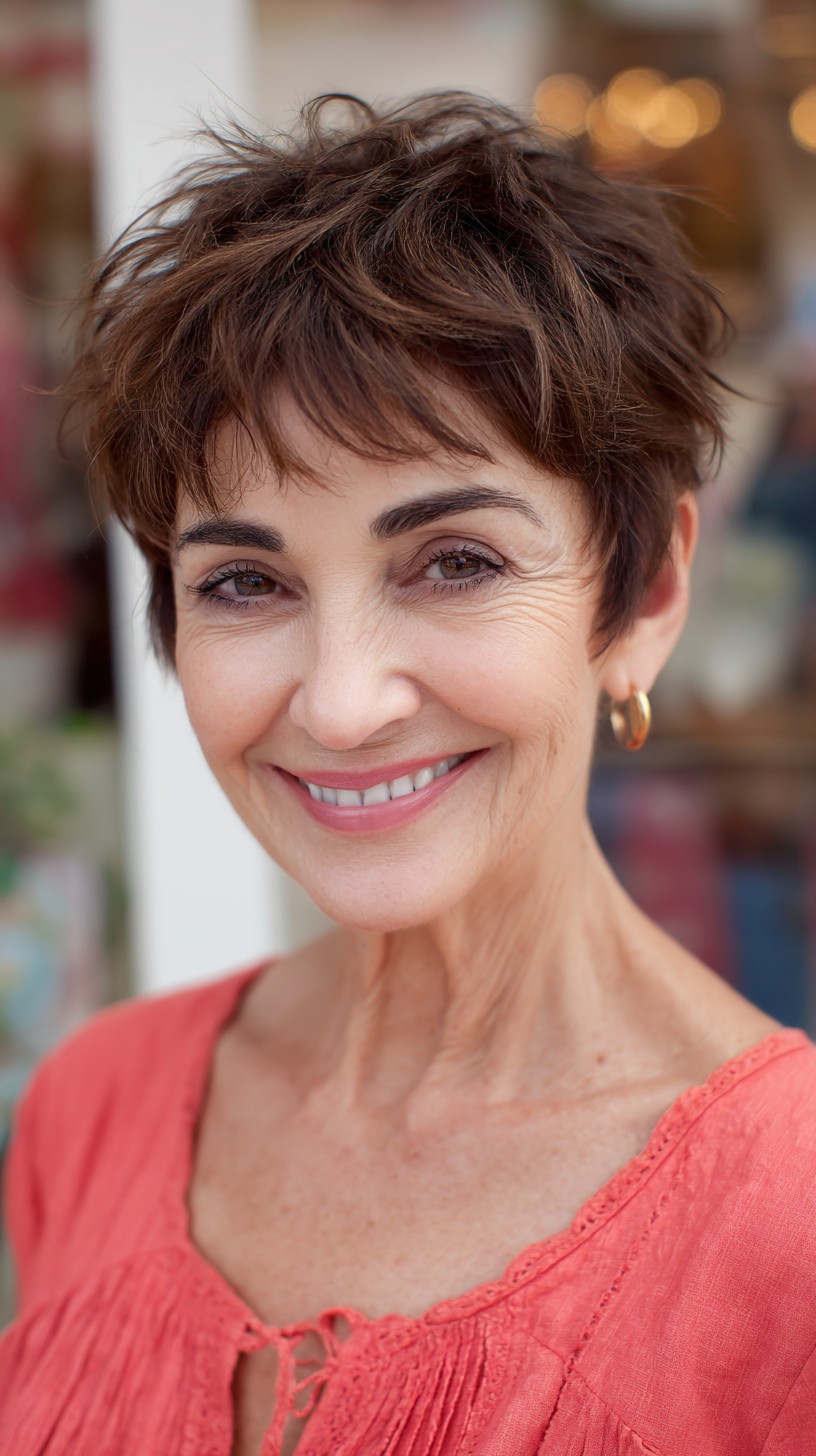 Effortless Coffee-Brown Textured Pixie