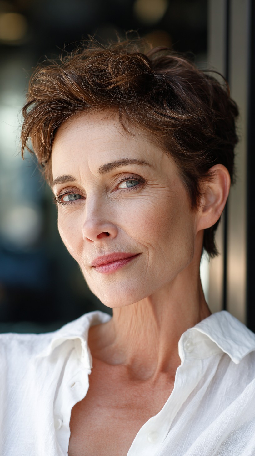 Rich Espresso Tousled Pixie for Mature Faces