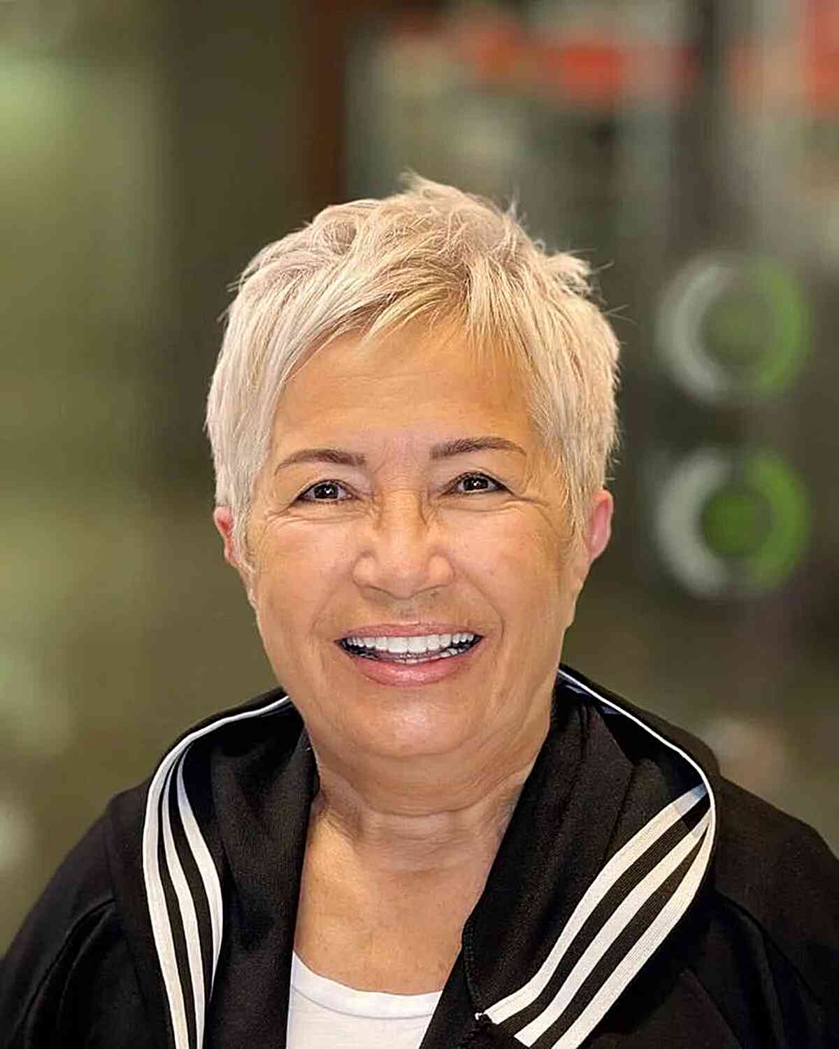 Choppy Piecey Pixie Cut with Blonde Tones for 60-Year-Olds