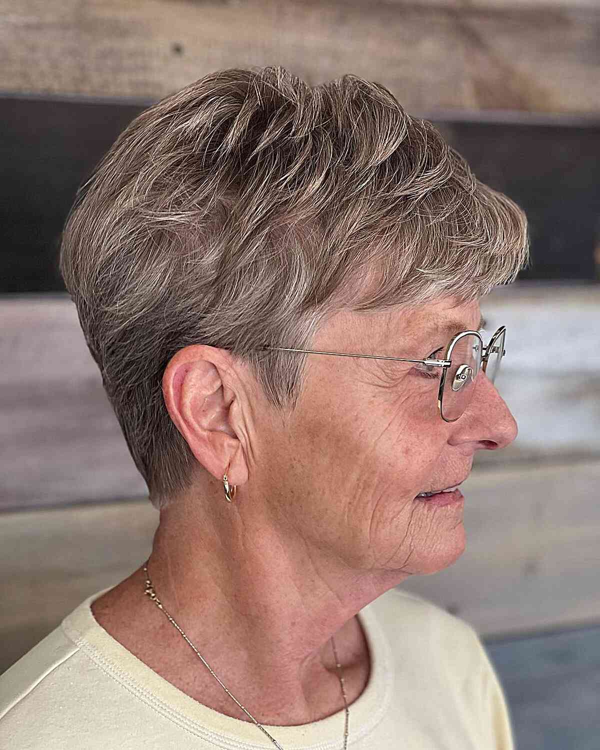 Layered Choppy Pixie with Short Sides and Nape on women past their 60s