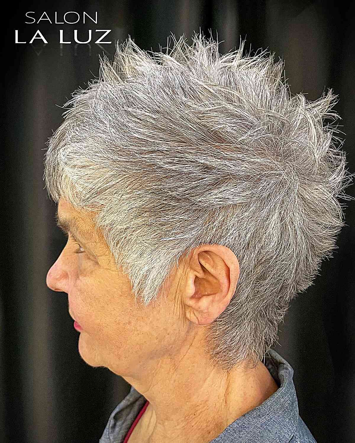 Very Short Gray Spiky Choppy Pixie Hair for Ladies aged 60