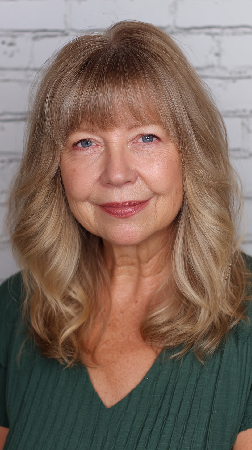 Blonde Balayage Curls with Wispy Bangs