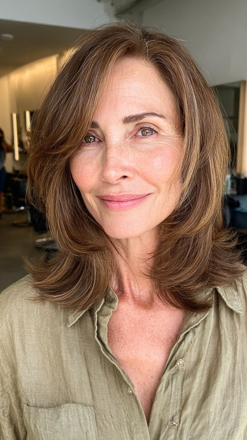 Textured Shoulder-Length Cut with Natural Highlights