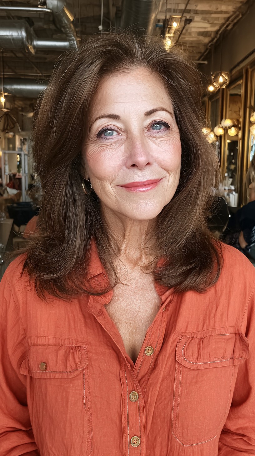 Warm Chestnut Layered Waves for Mature Women
