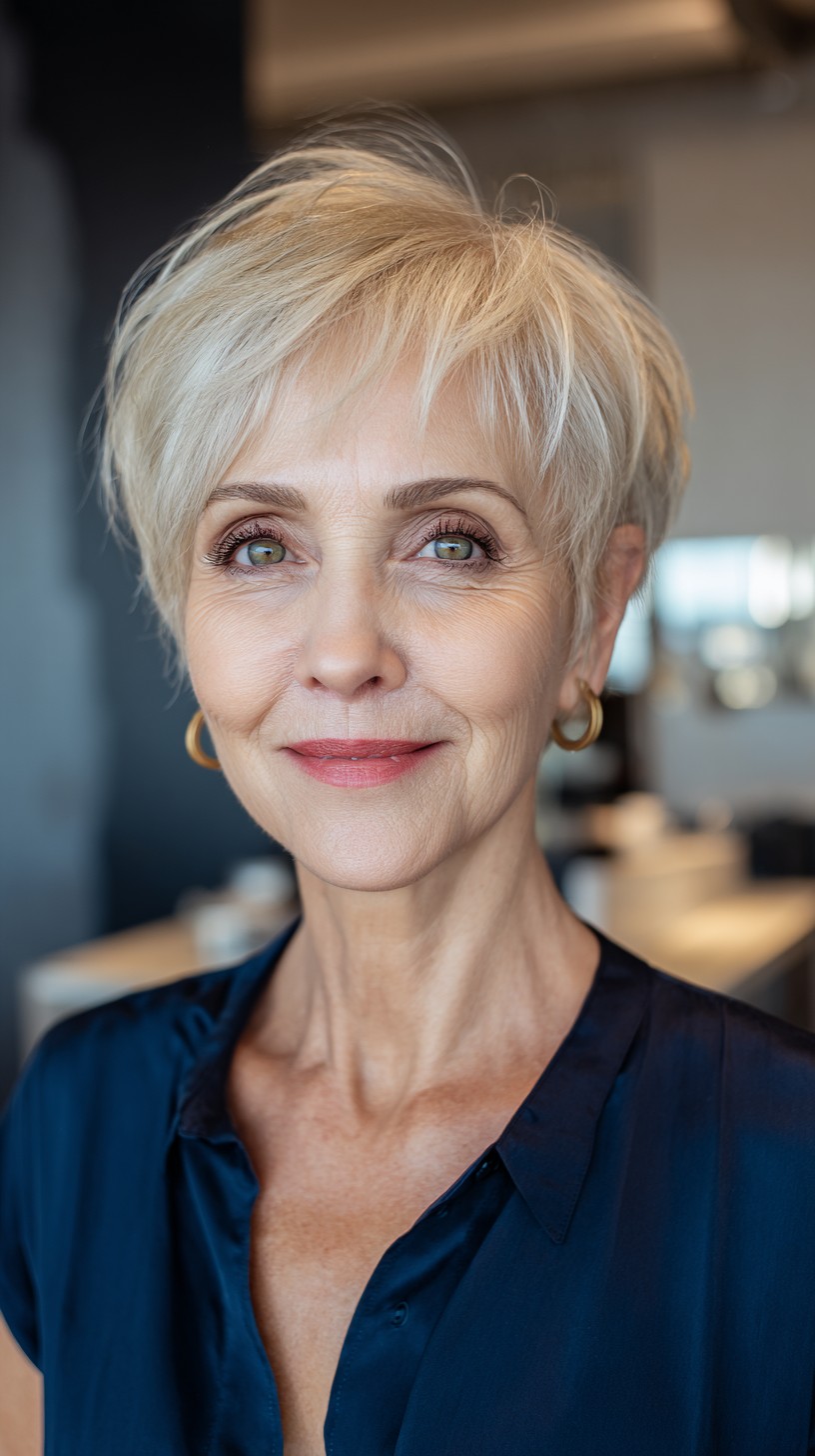 Chic Blonde Feathered Pixie with Soft Layering