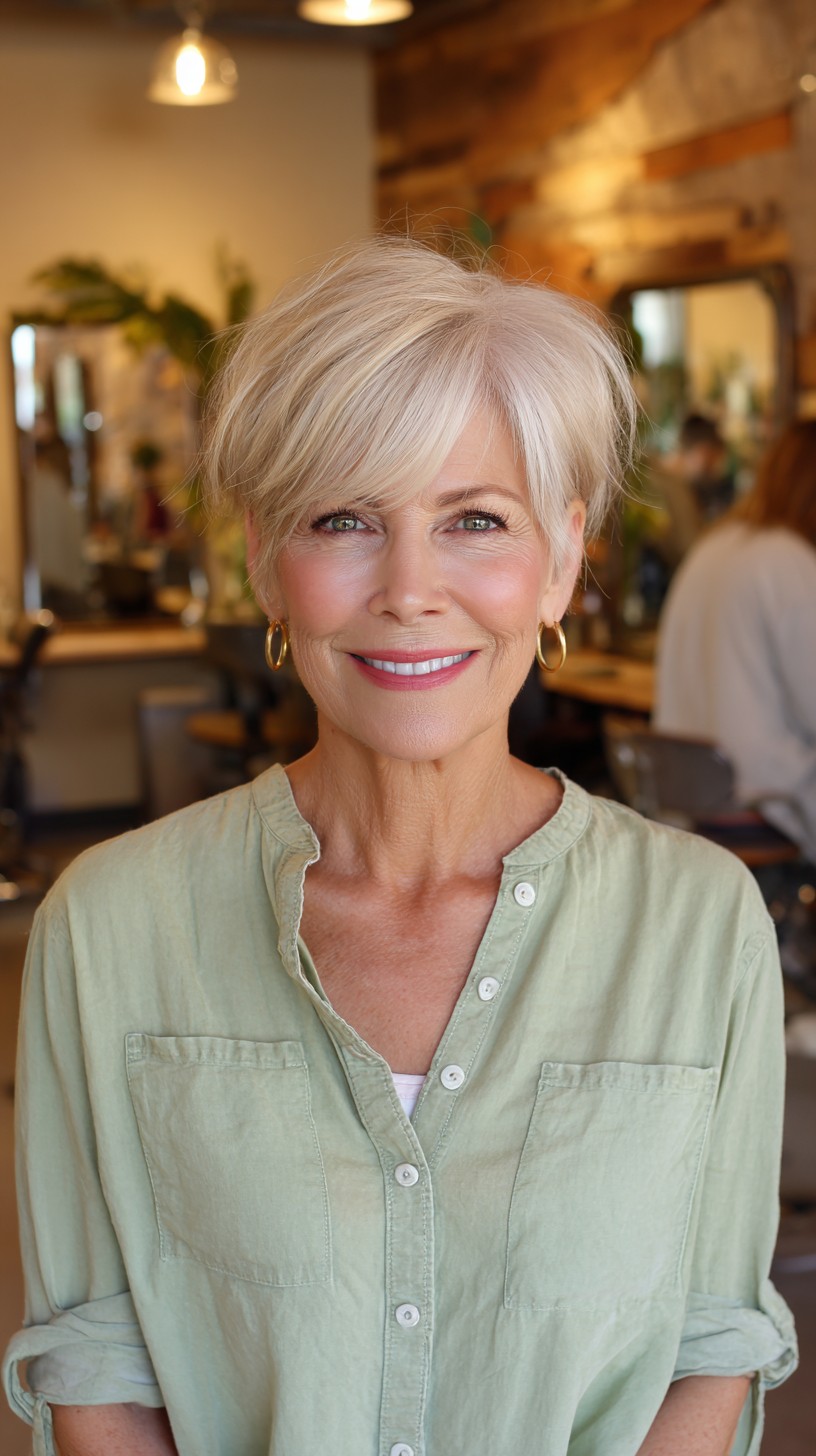 Light Blonde Feathered Pixie with Soft Framing