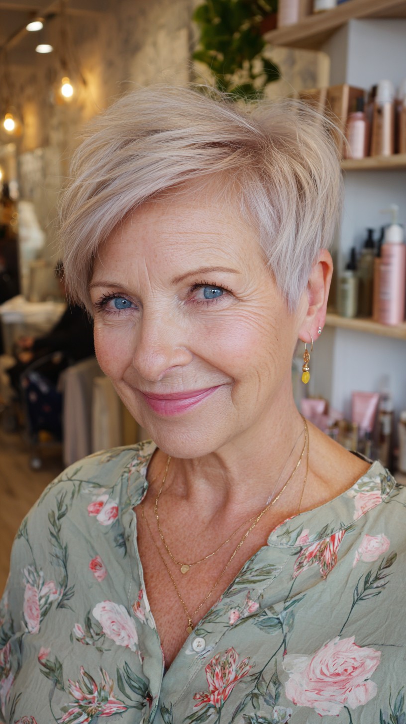 Soft Ash Blonde Tapered Pixie with Natural Flow