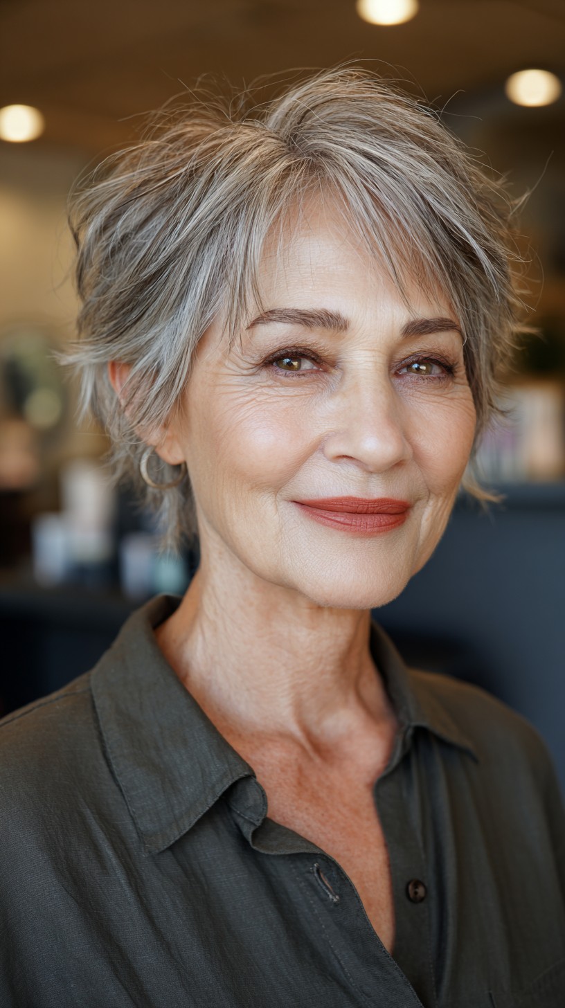 Soft Salt-and-Pepper Textured Pixie