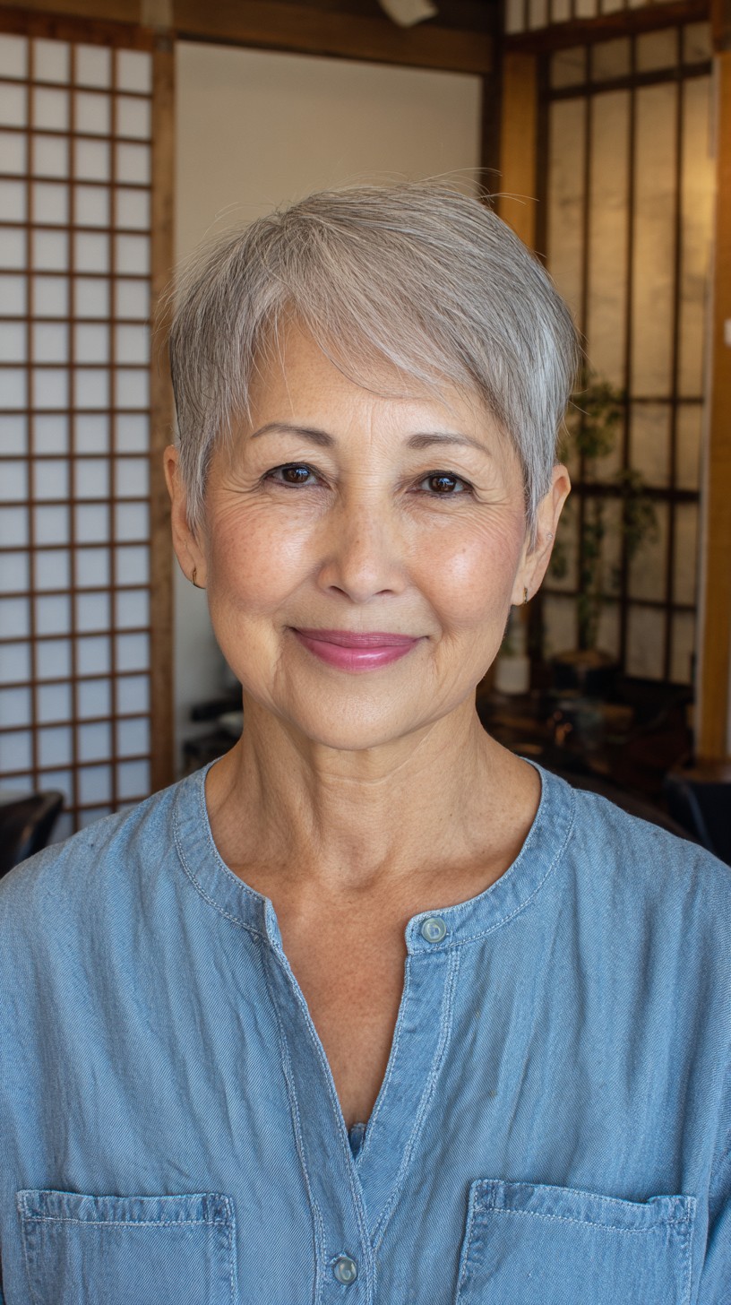 Elegant Silver Contoured Pixie for Graceful Aging