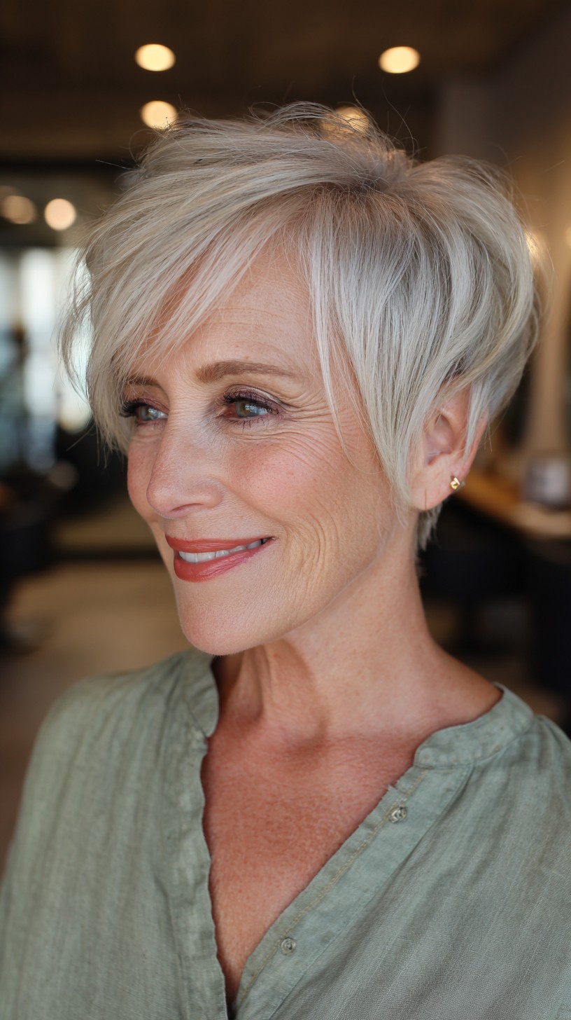 Chic Silver Textured Crop for Mature Women