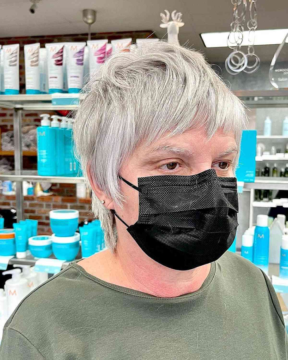 Baby Mullet Shag with Short Bangs for a Lady in Her 60s