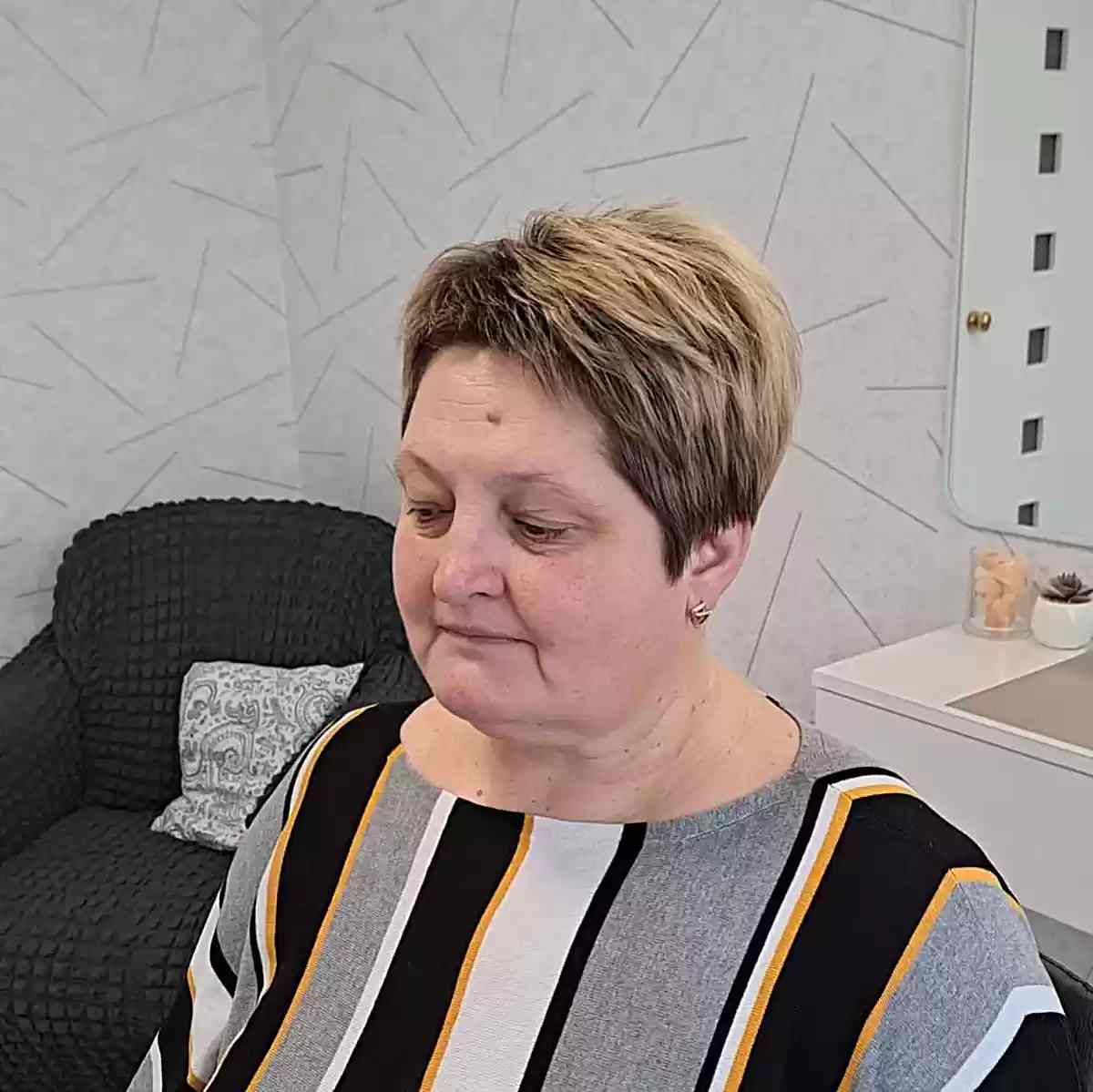 Extra thick pixie cut for women over 60 with round faces