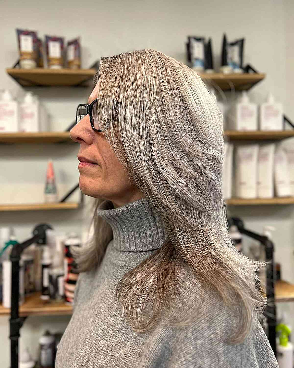 Chunky layers for thick gray hair for older women over 60