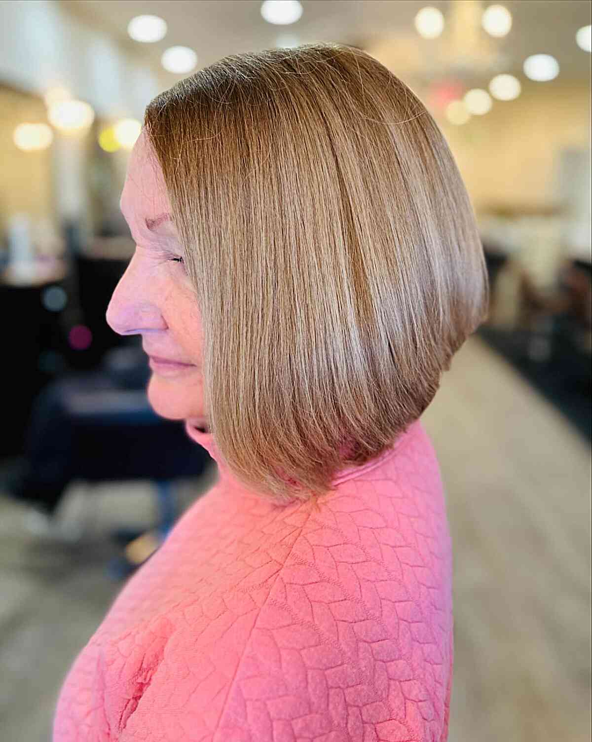 Thick inverted lob for women over 60 with straight hair