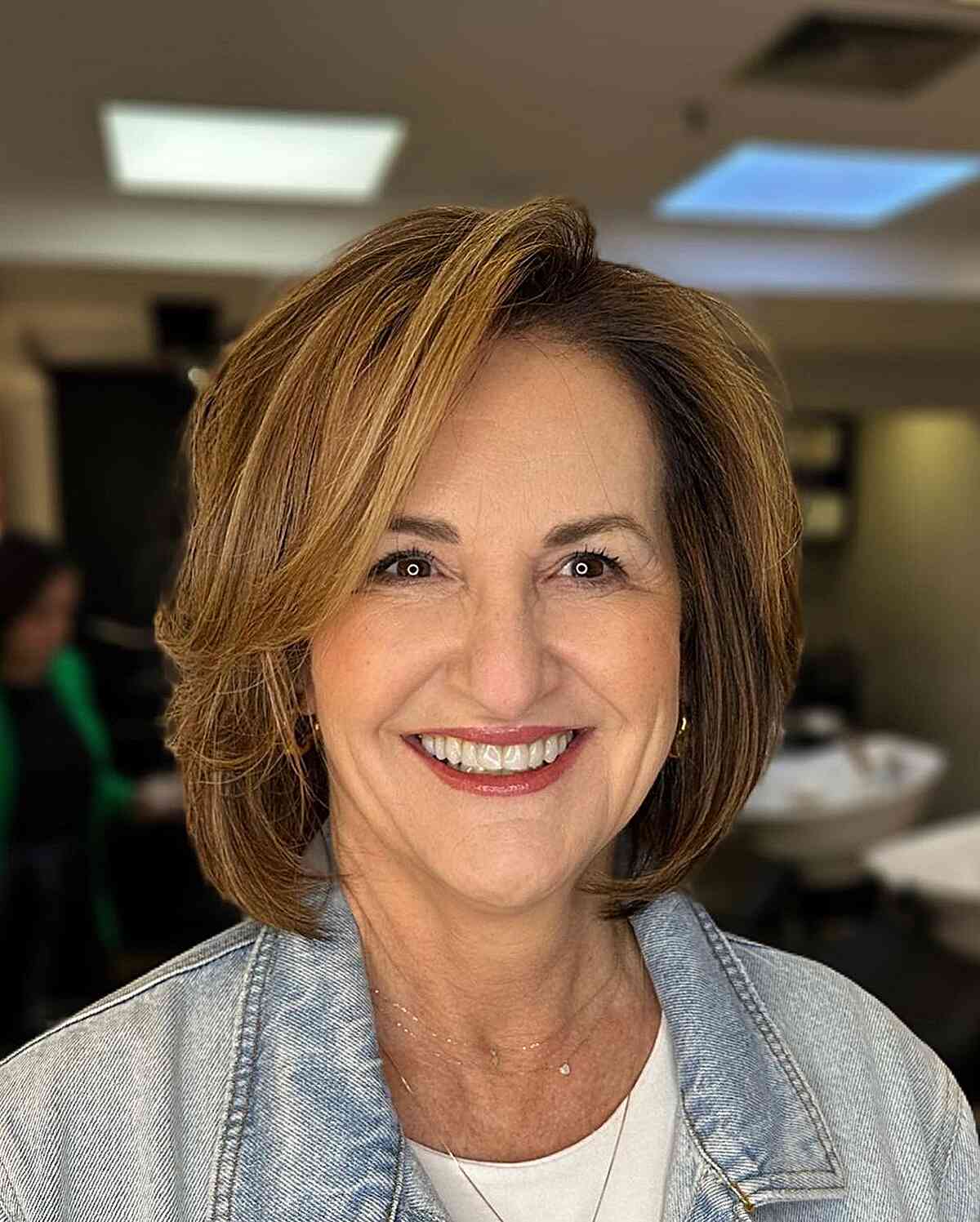 Chin-Length Bob with Soft Layers and Side Part for Ladies Aged 60 and Up