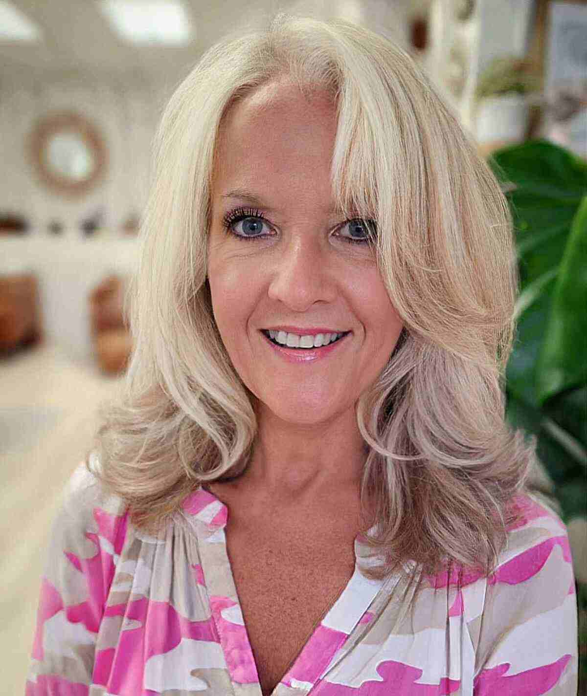 Medium Barbie Blonde Layered Hair for Ladies Aged 60