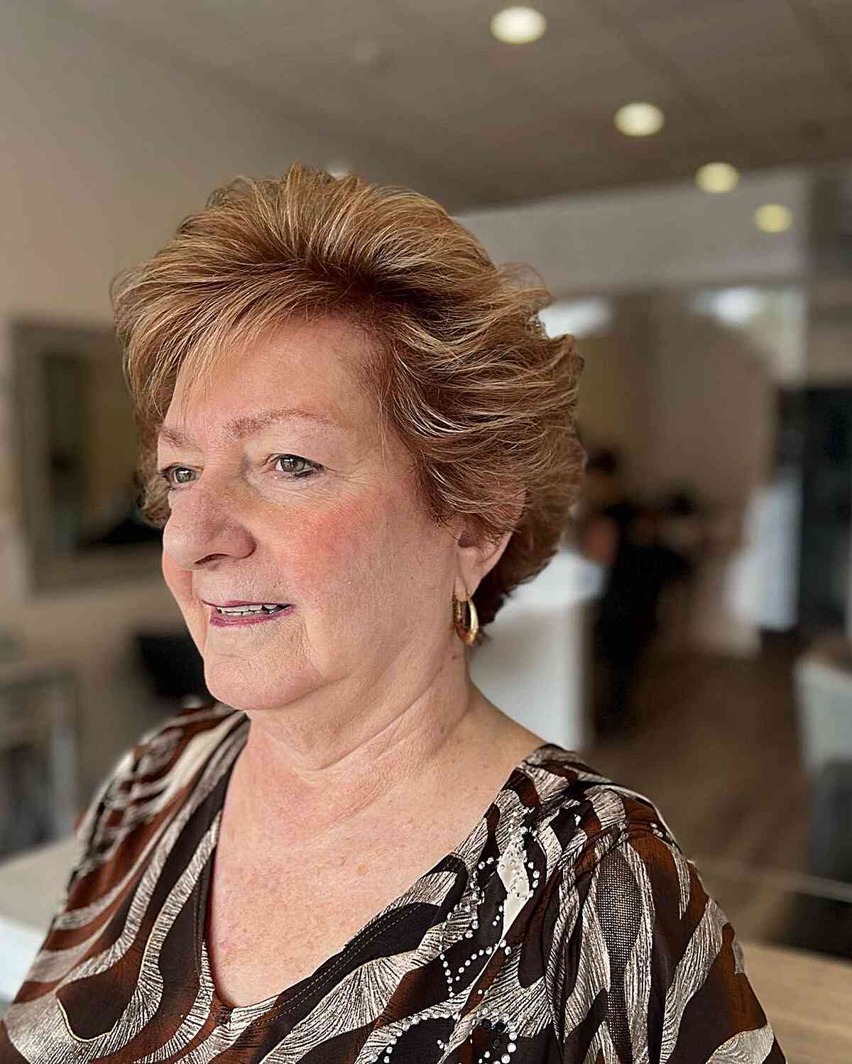 Thick, back-combed pixie for fine hair and round faces for women over 60