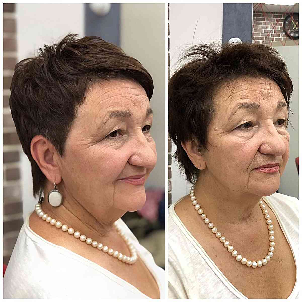 Short brown haircut for women over 60 with full faces