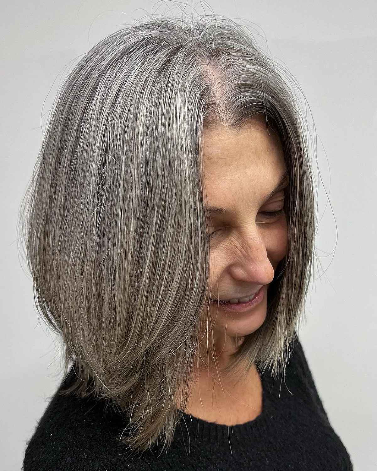 Medium face frame on gray hair