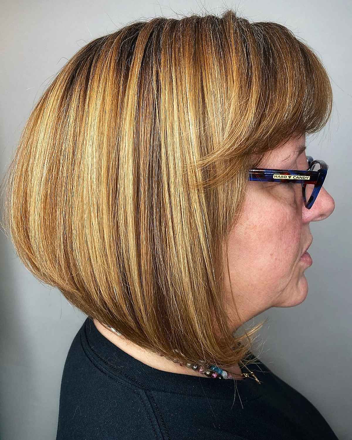 Angled bob with layers and bangs