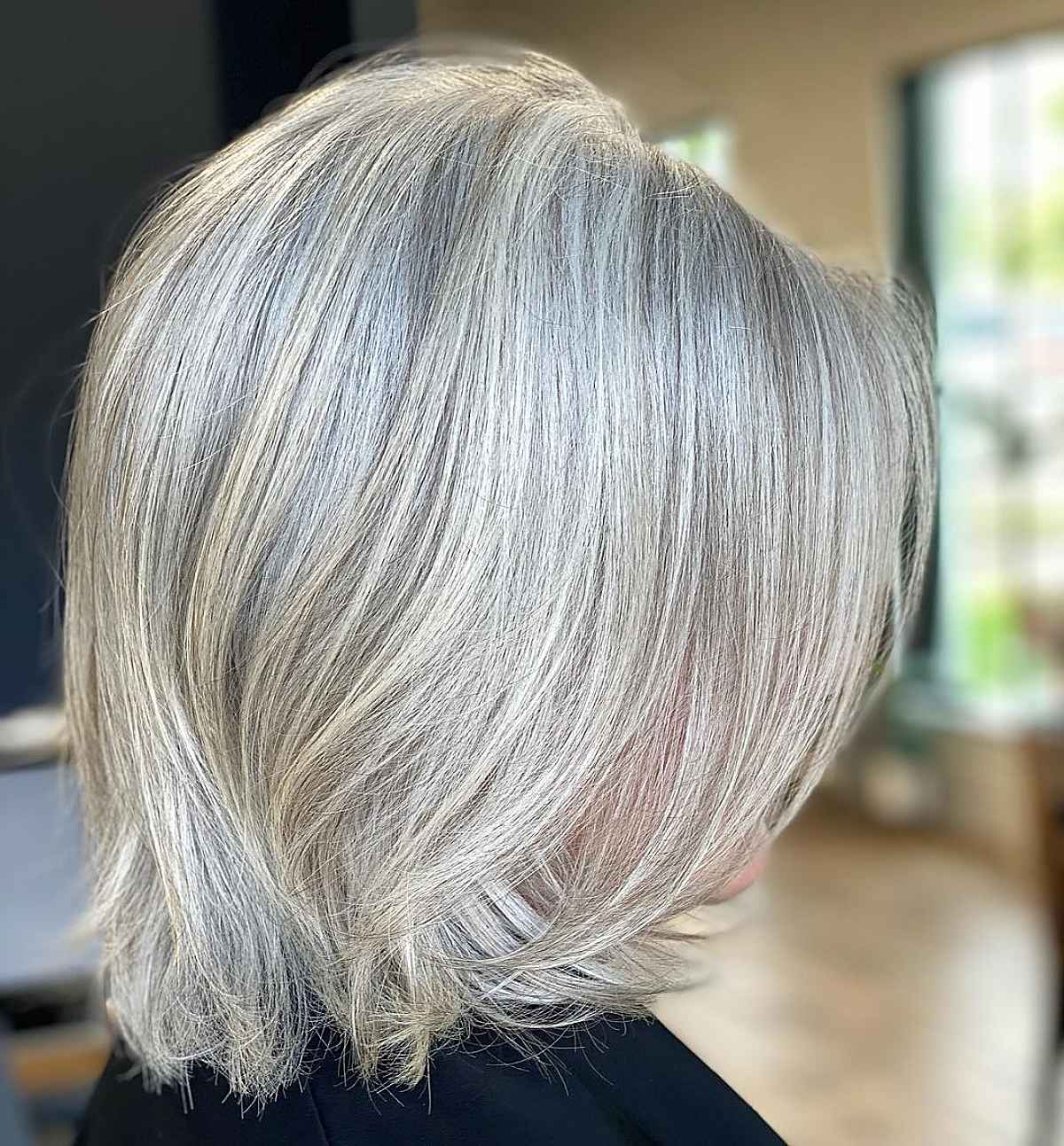 Low maintenance layered bob for silver hair
