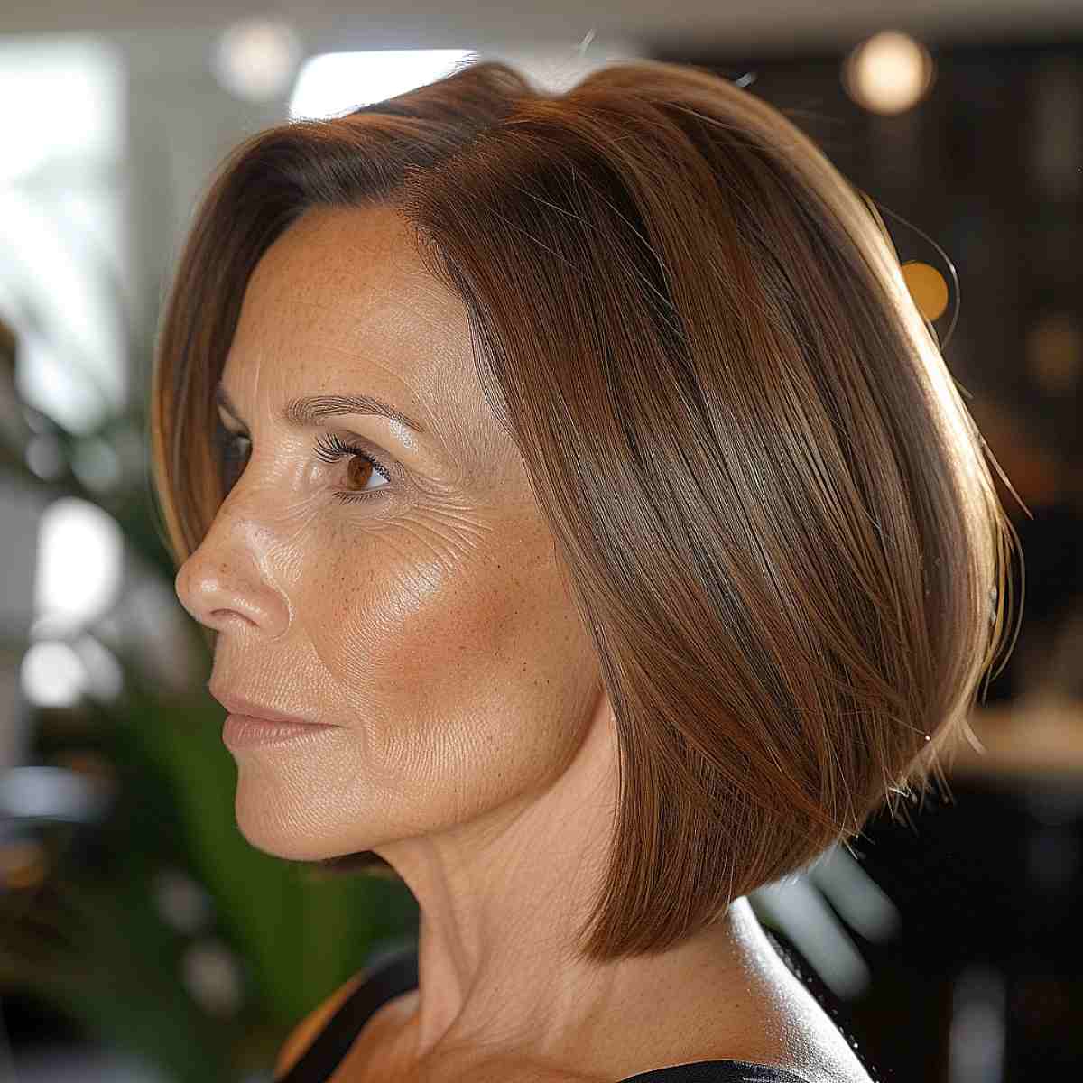 Angled layered bob for 60 year old women