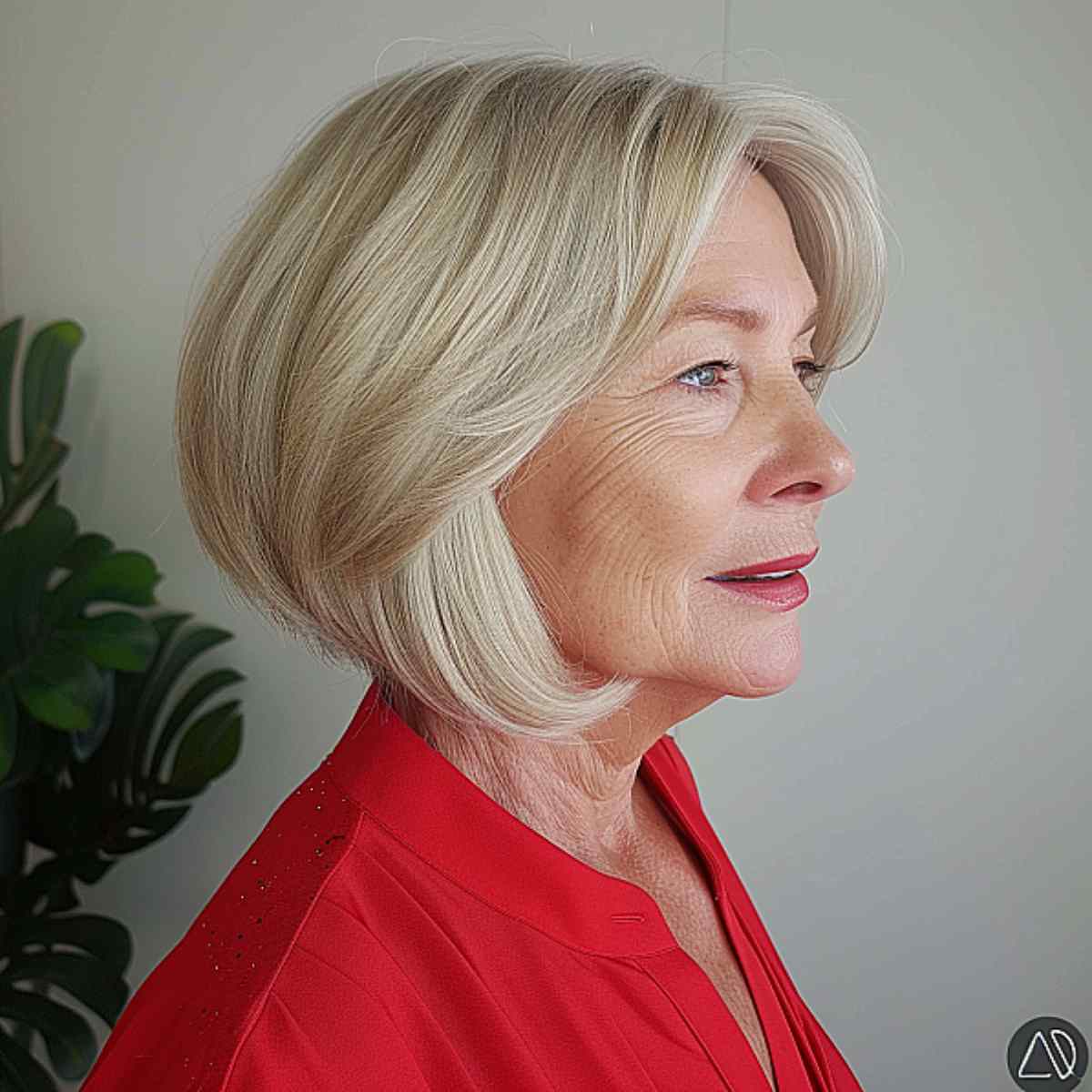 The youthful angled bob for thin hair for women is over 60 years old