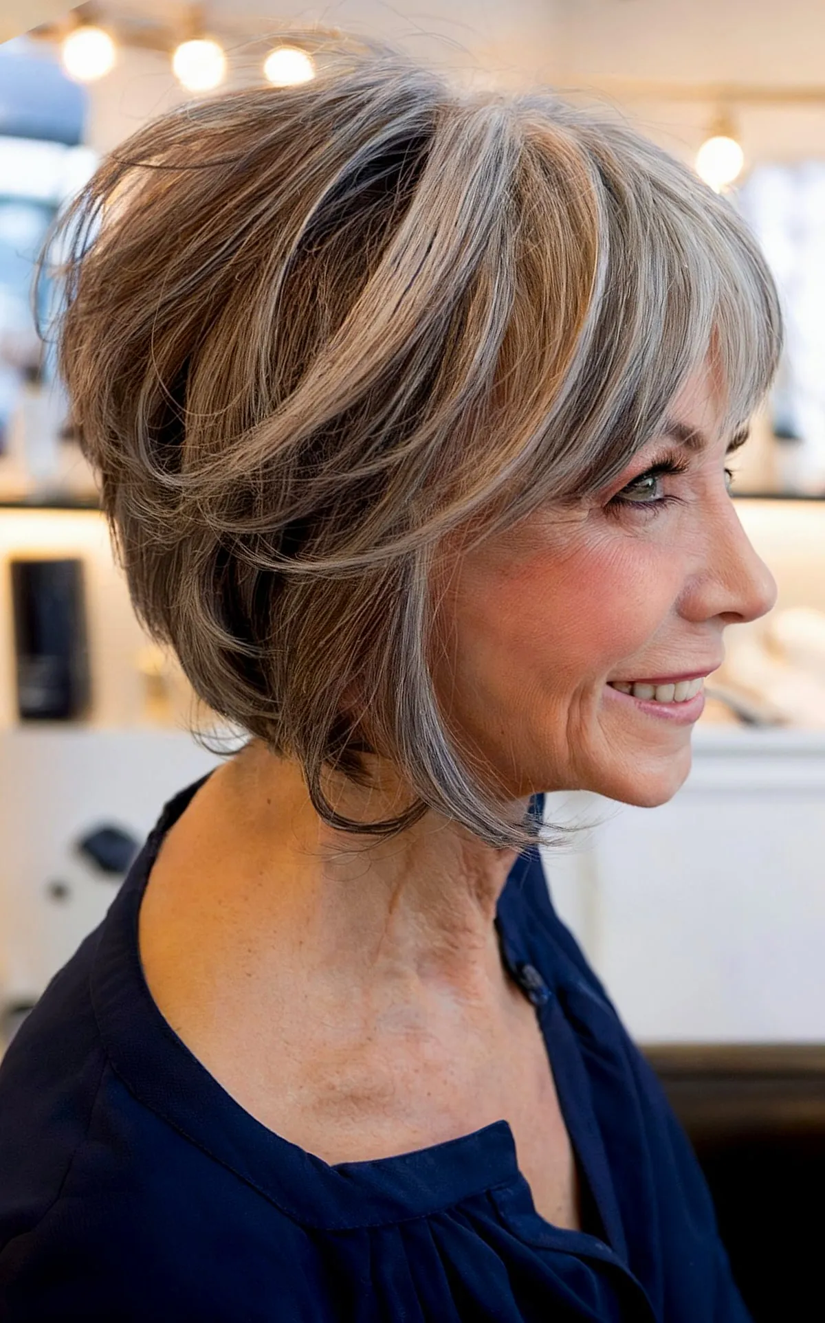 Easy angled bob with soft layers for 60 year olds