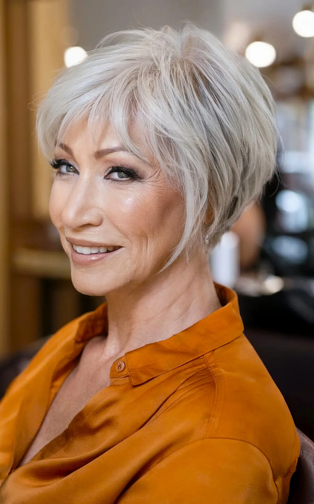 Gray Angled Bob with Wispy Bangs for women over 60