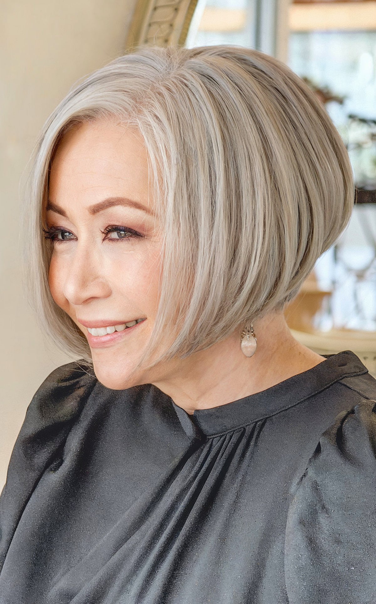 Classic angled bob for fine hair for women in their 60s