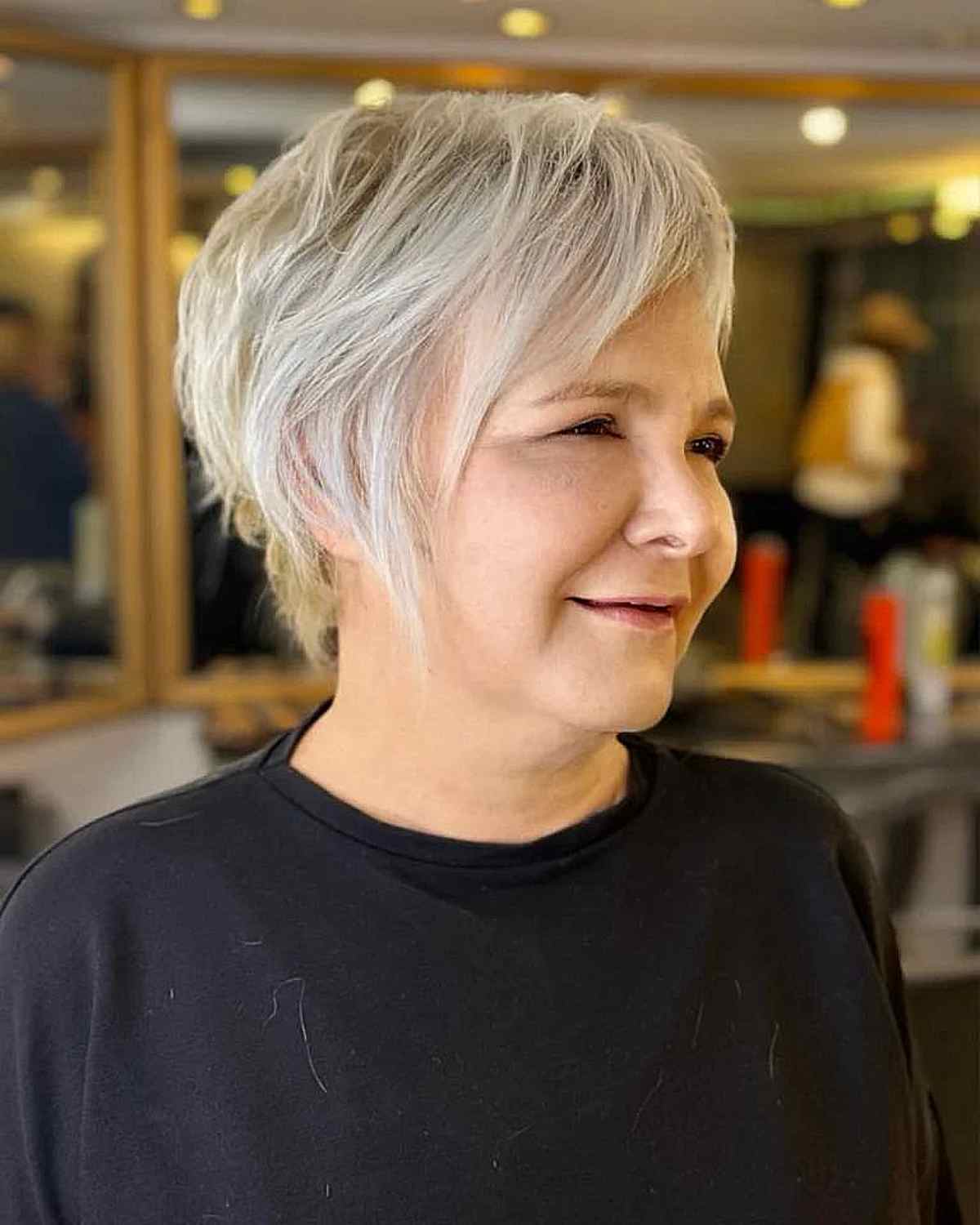 Thick pixie hair with soft layers for women over 60