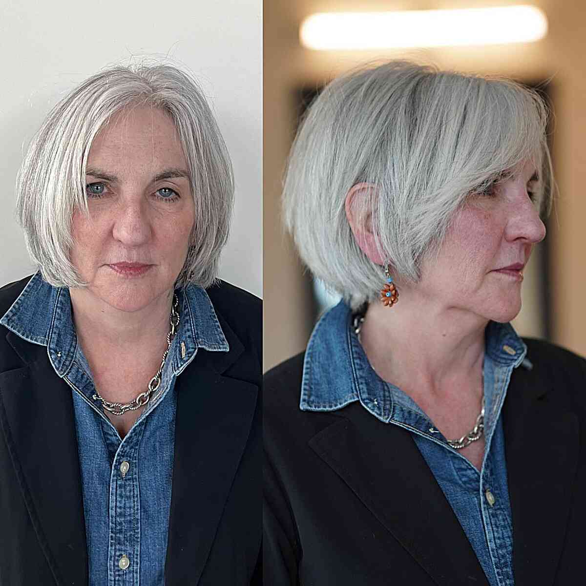 A short, face-framing cut for thick-haired people over 60