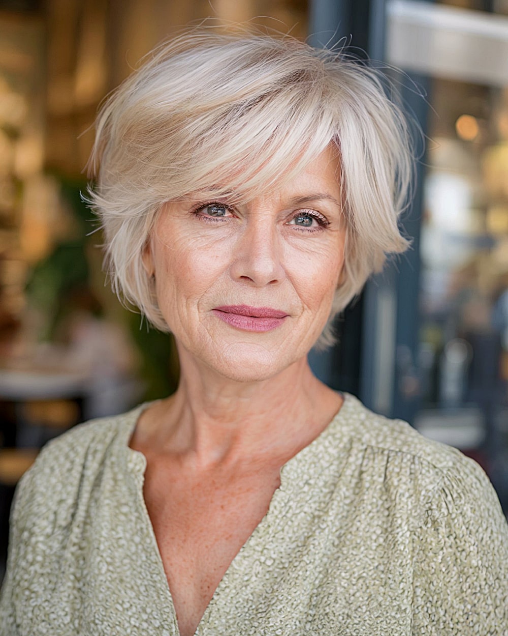 Long pixie with side part and flipped out textured ends for senior women