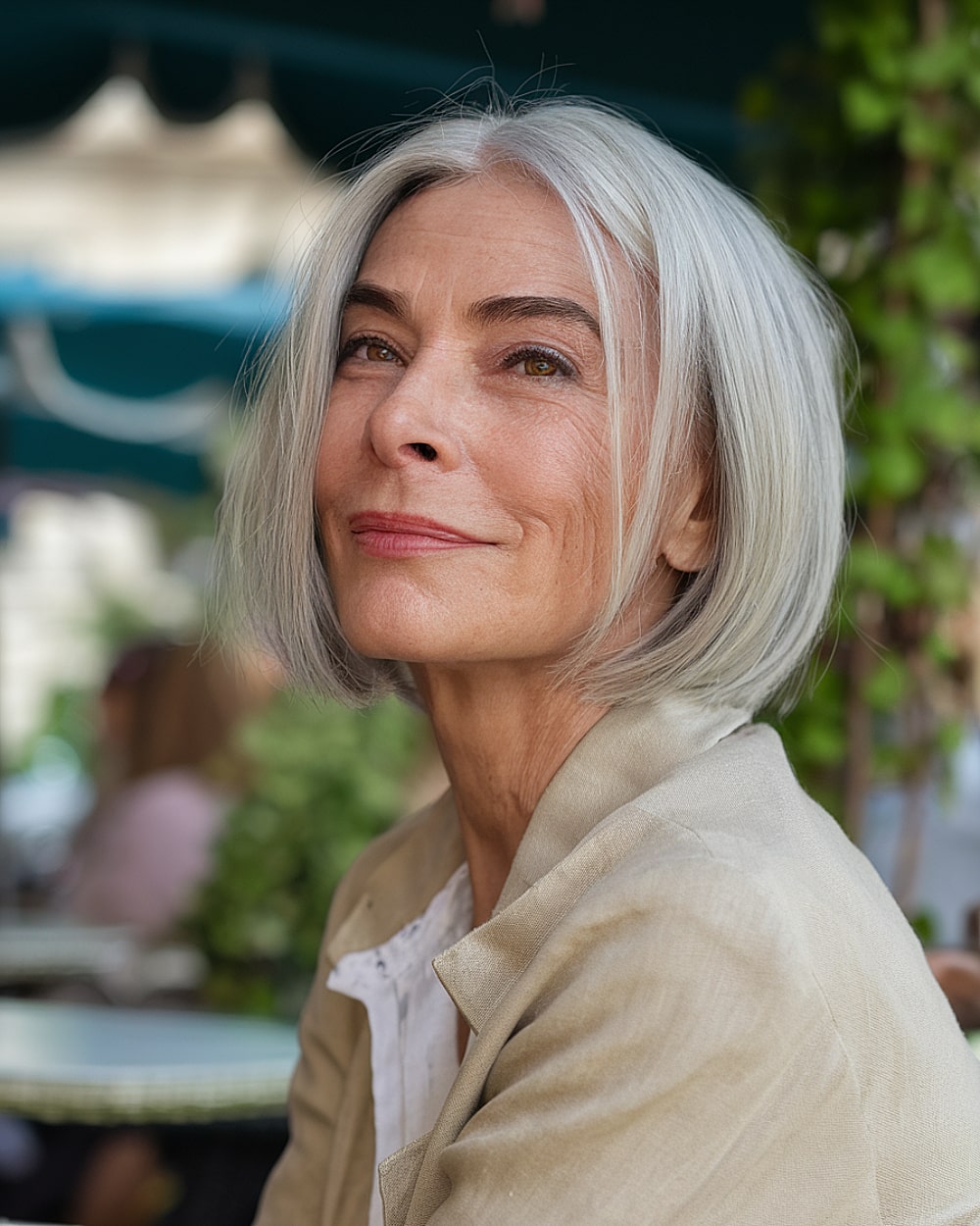 Natural gray bob with center part for women over 60