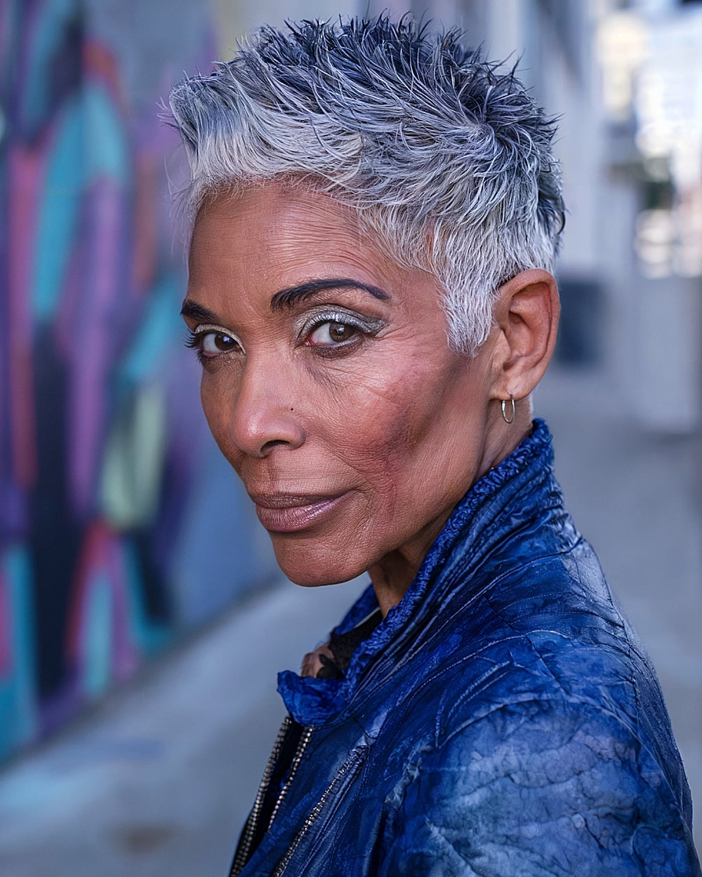 Short haircut with dark roots and icy gray tips for sexy short hair over 60