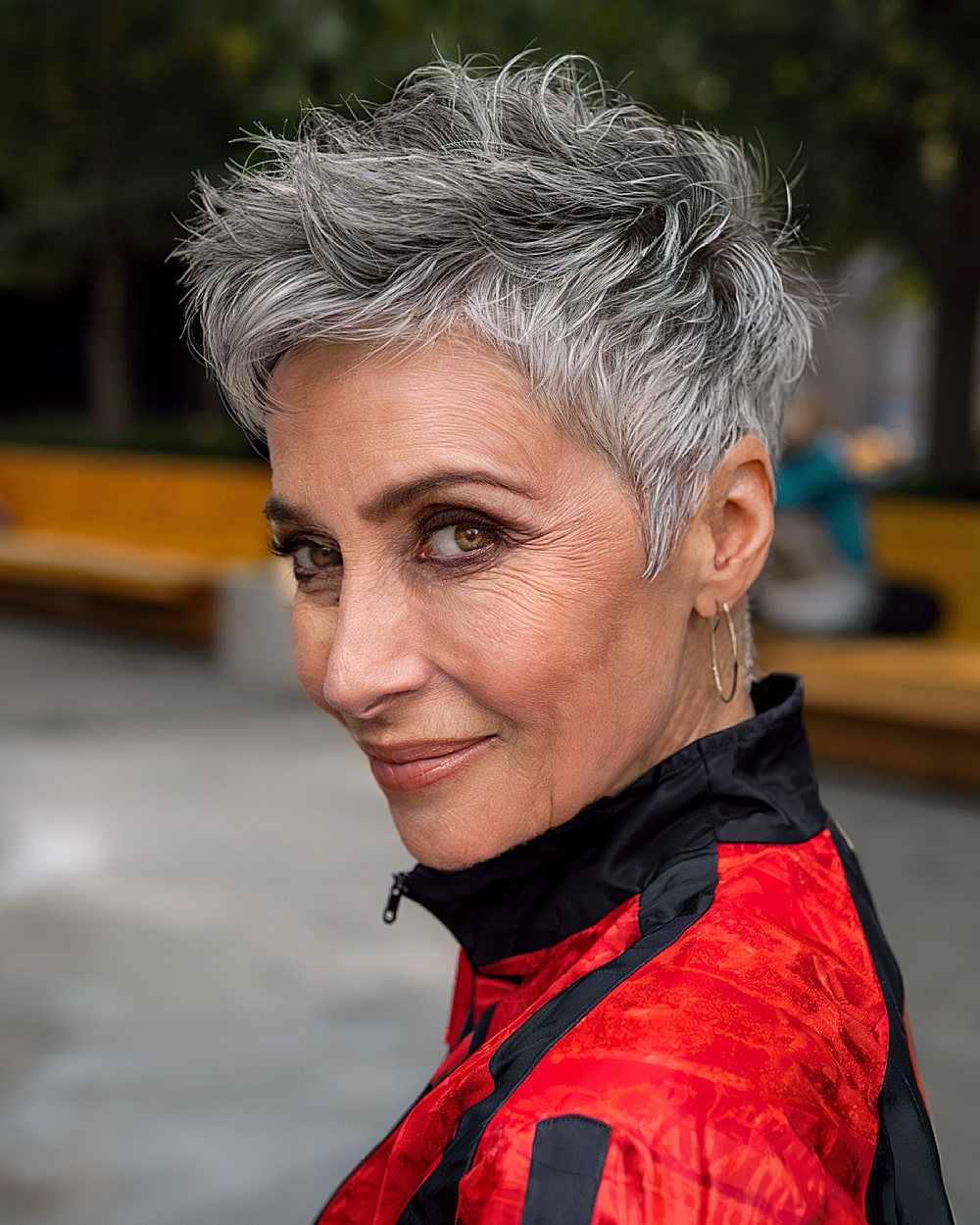 Gray textured pixie cut with shaggy volume for women over 60