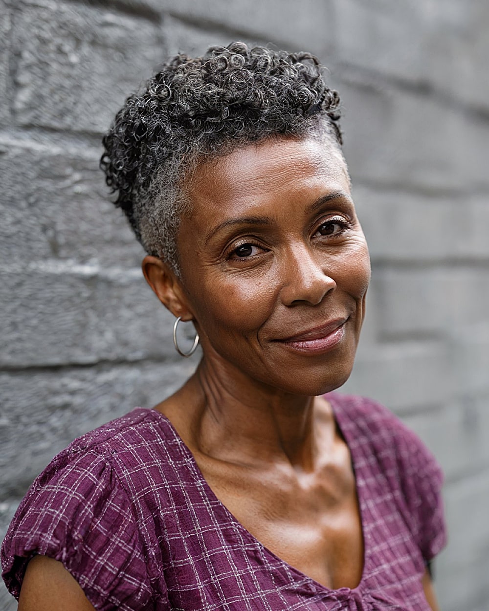 Natural tapered short haircut for black women over 60 with salt and pepper rolls