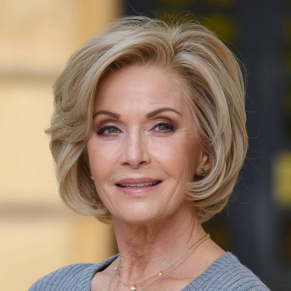 A classic short bob for easy styling, a polished and timeless haircut for women over 60.