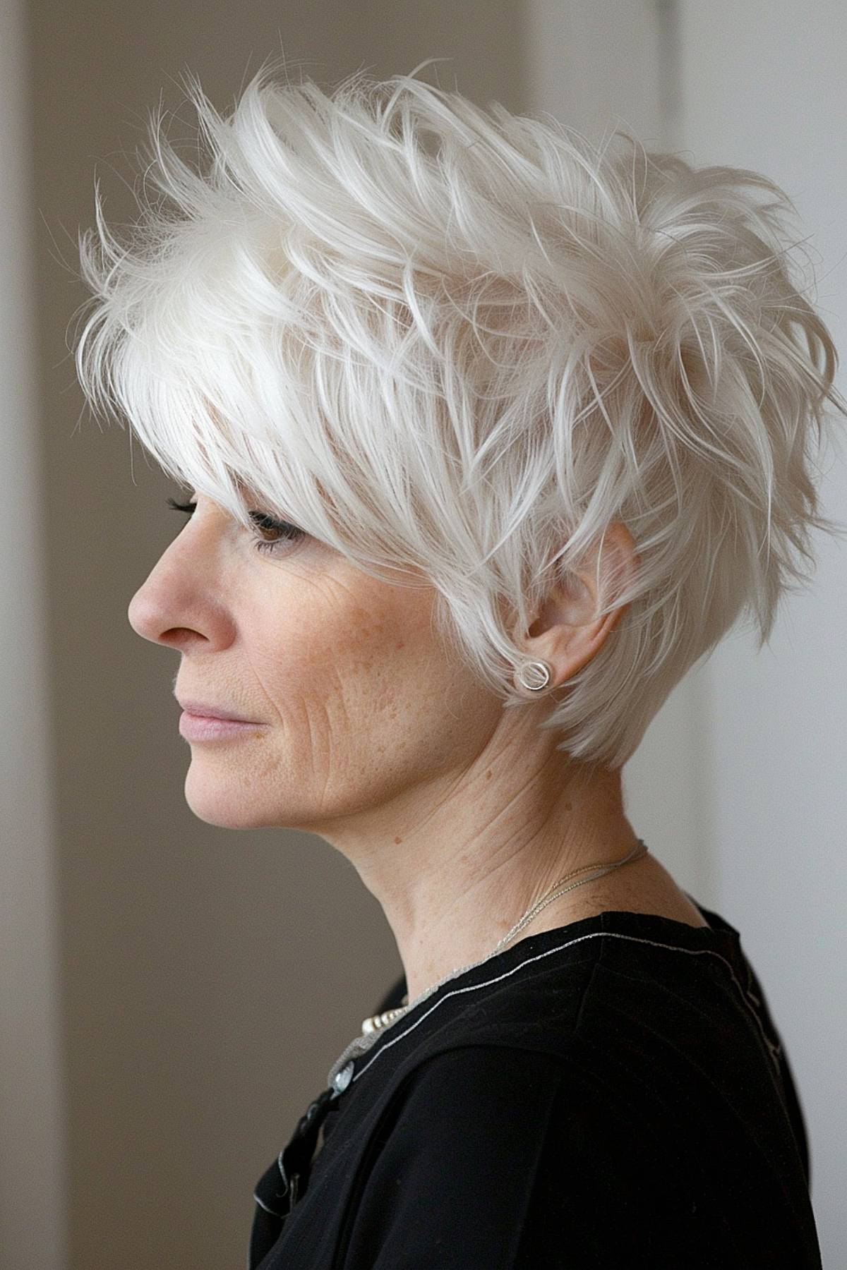 Platinum white feather pixie cut