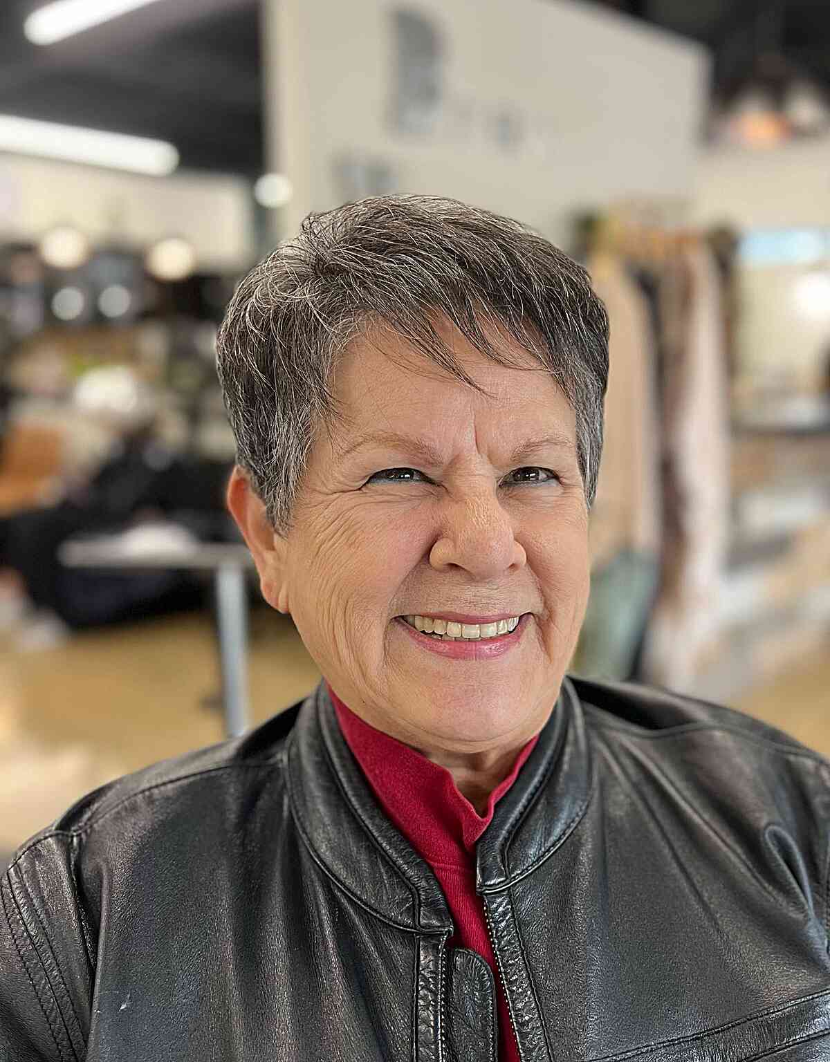 Low maintenance pixie with small bangs for seniors over 60