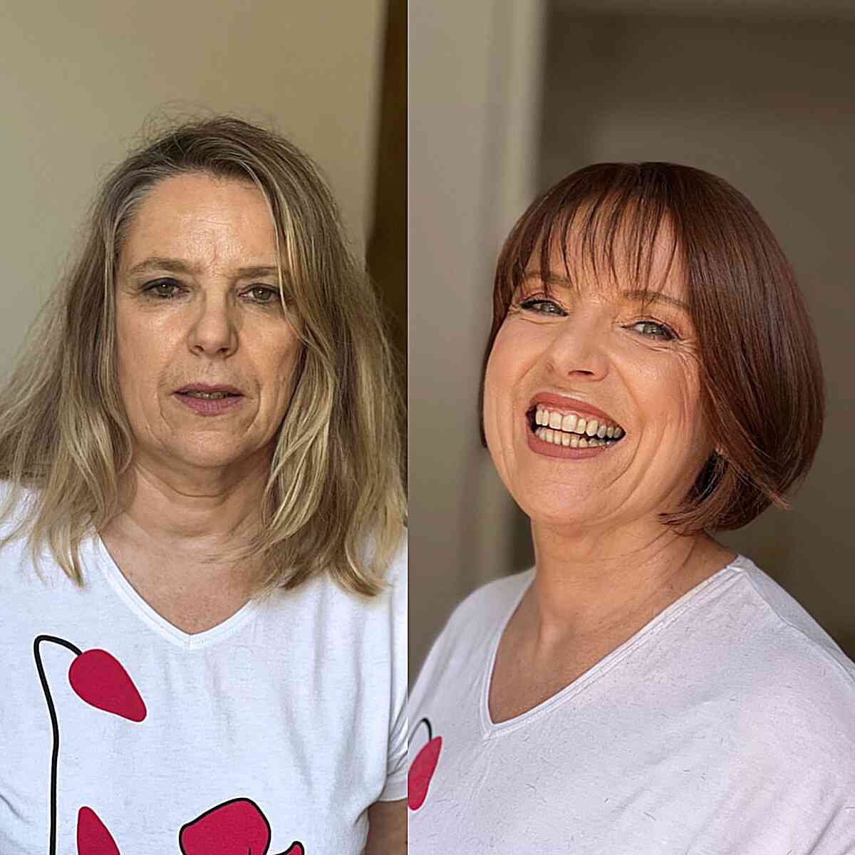 Sheer bangs on a classic bob for older women in their 60s