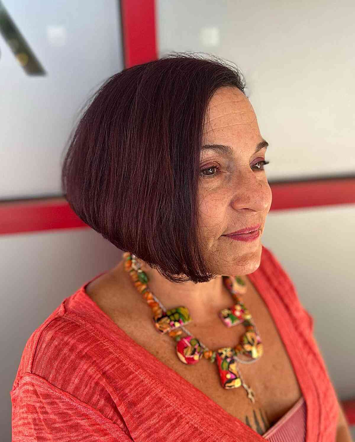 Short fall maroon A-line bob for women over 60